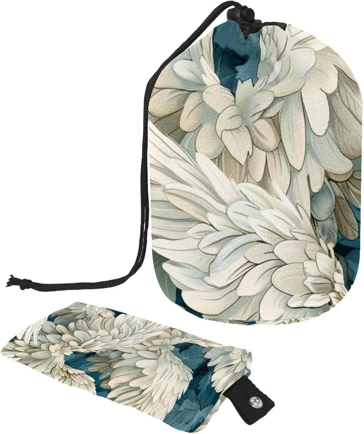 White Angel Wings Print Travel Cosmetic Bags Makeup Bag for Women, Foldable Drawstring Travel Cosmetic Bags, Portable Toiletry Bucket Bag