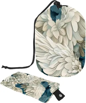 White Angel Wings Print Travel Cosmetic Bags Makeup Bag for Women, Foldable Drawstring Travel Cosmetic Bags, Portable Toiletry Bucket Bag
