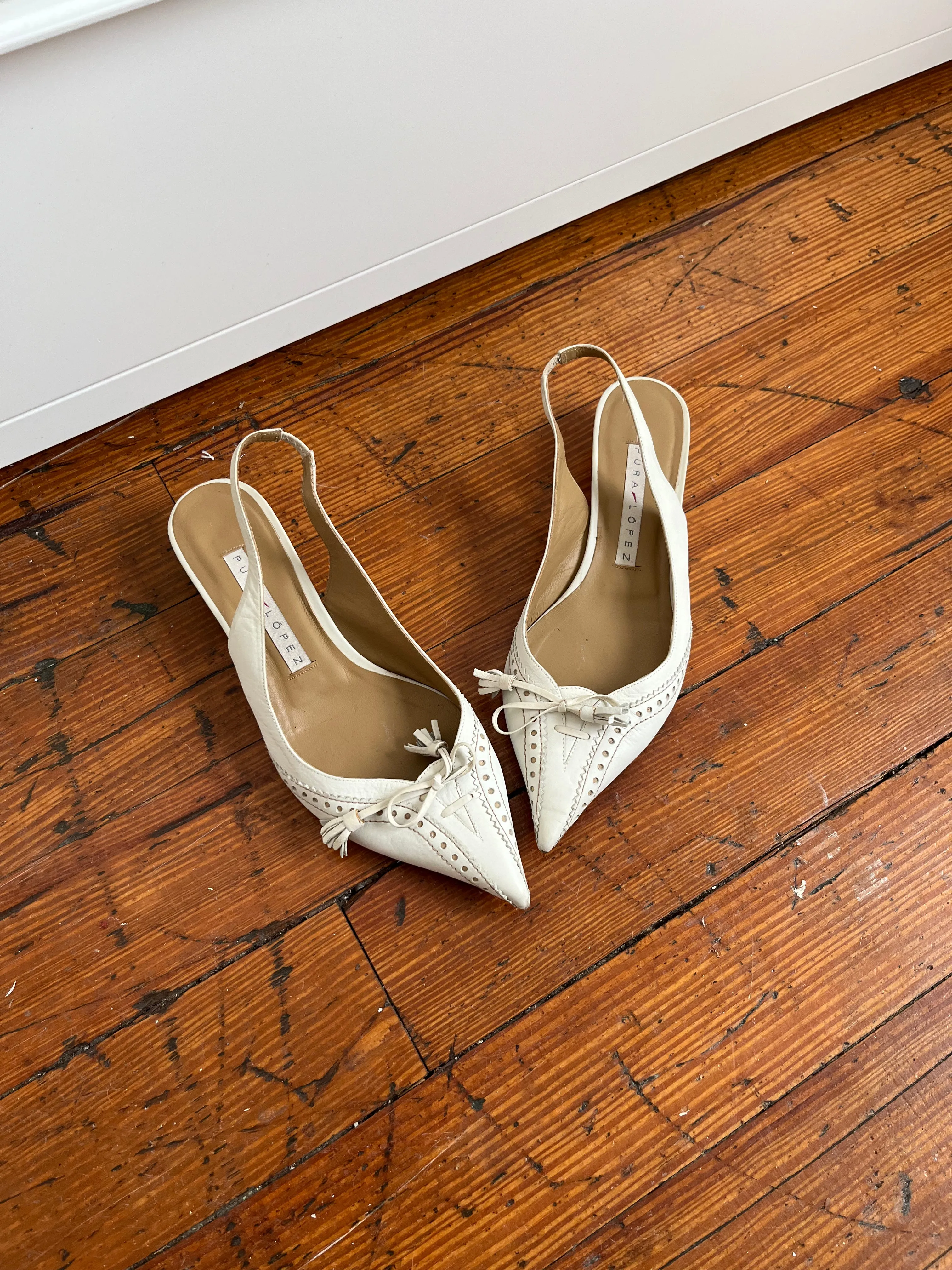 White Pointed Toe Slingbacks