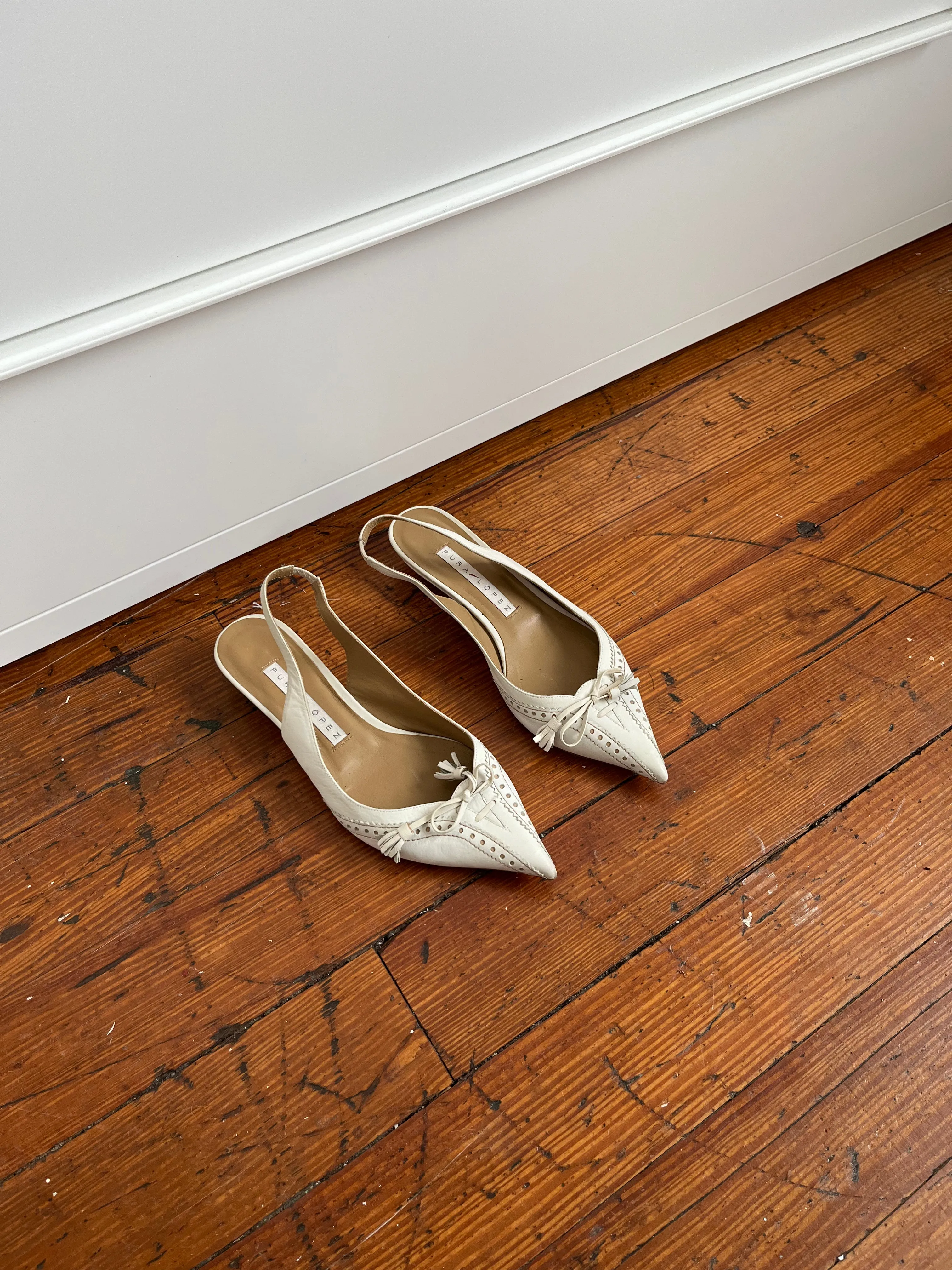 White Pointed Toe Slingbacks