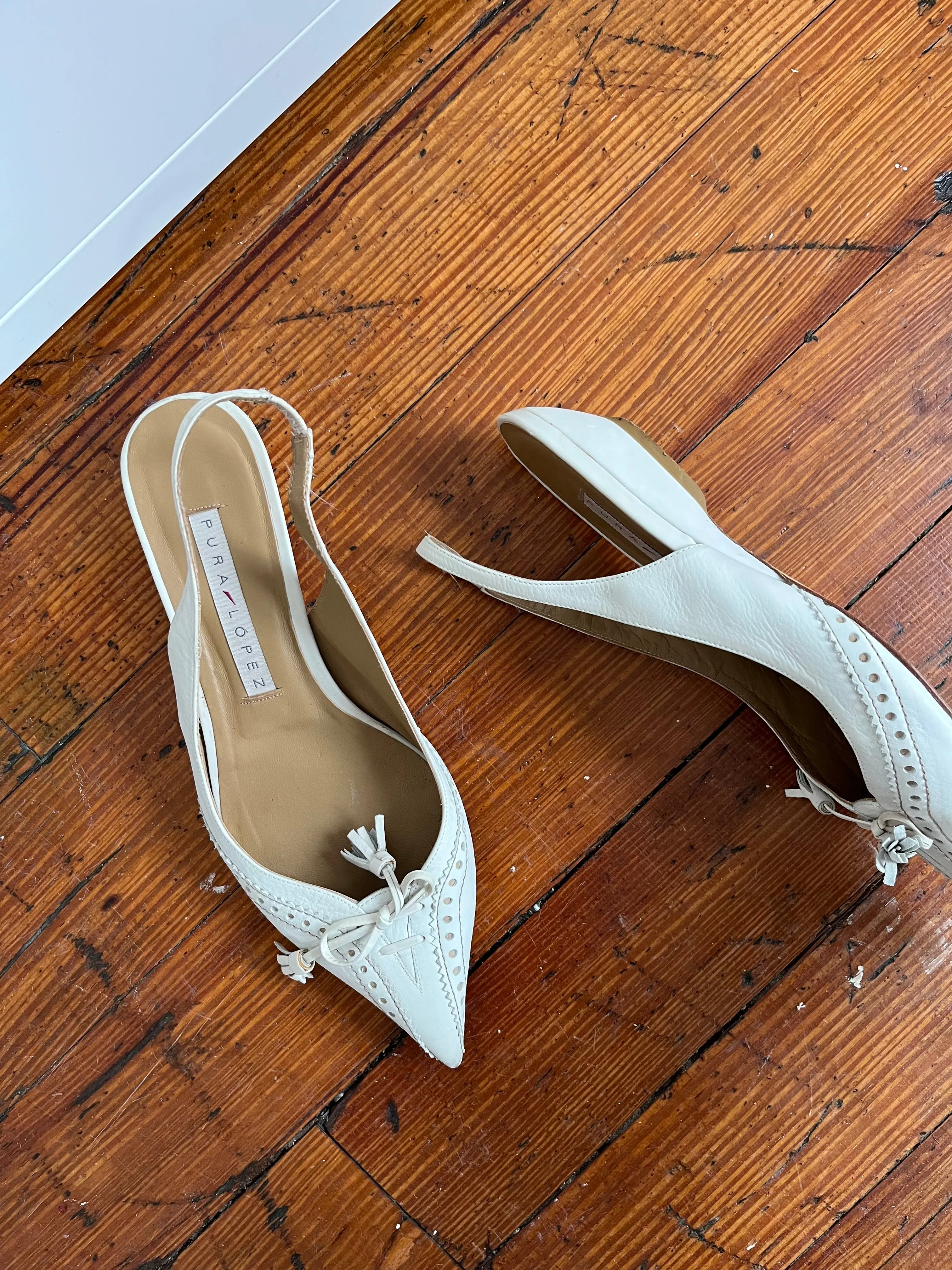 White Pointed Toe Slingbacks