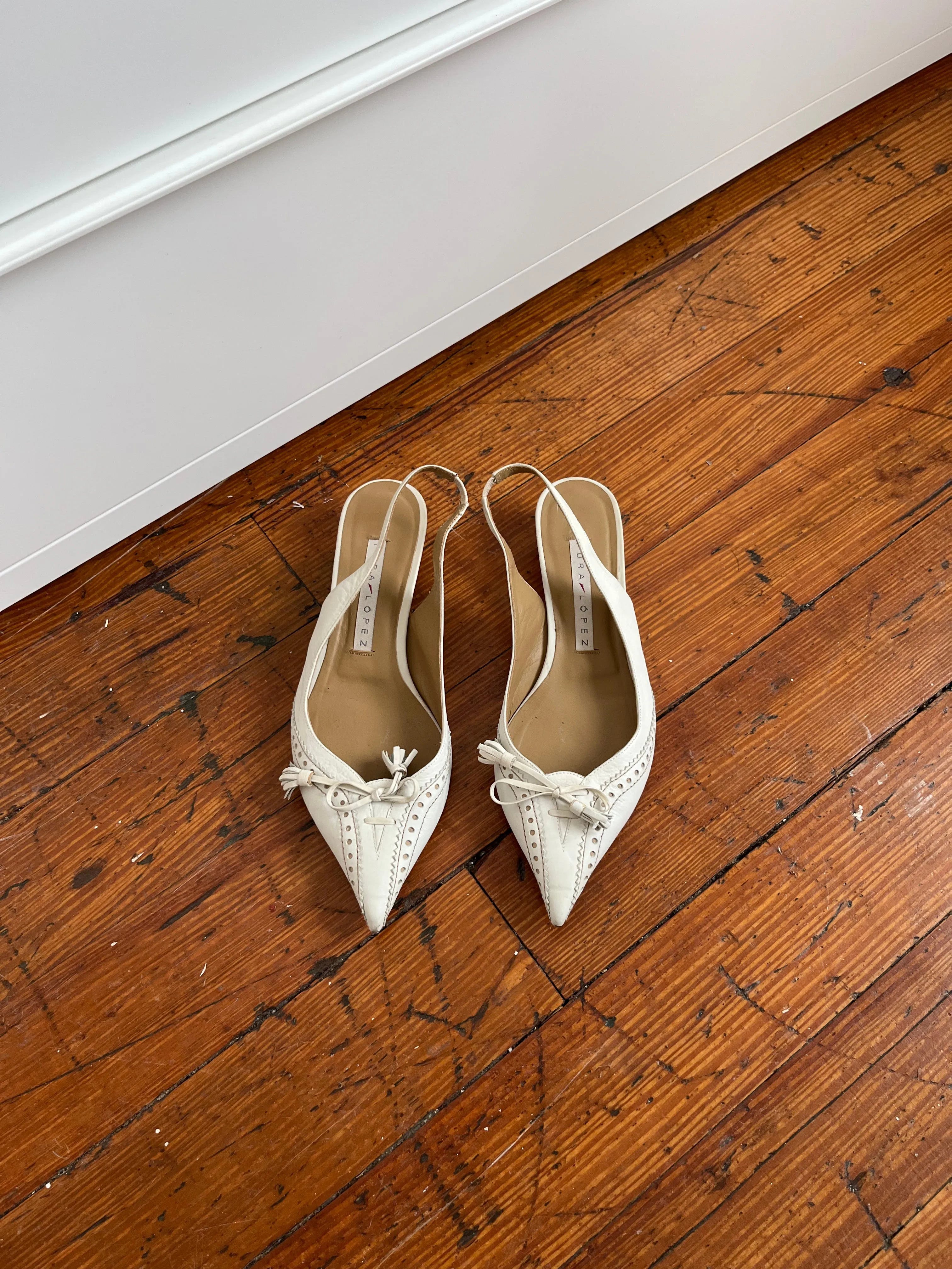 White Pointed Toe Slingbacks
