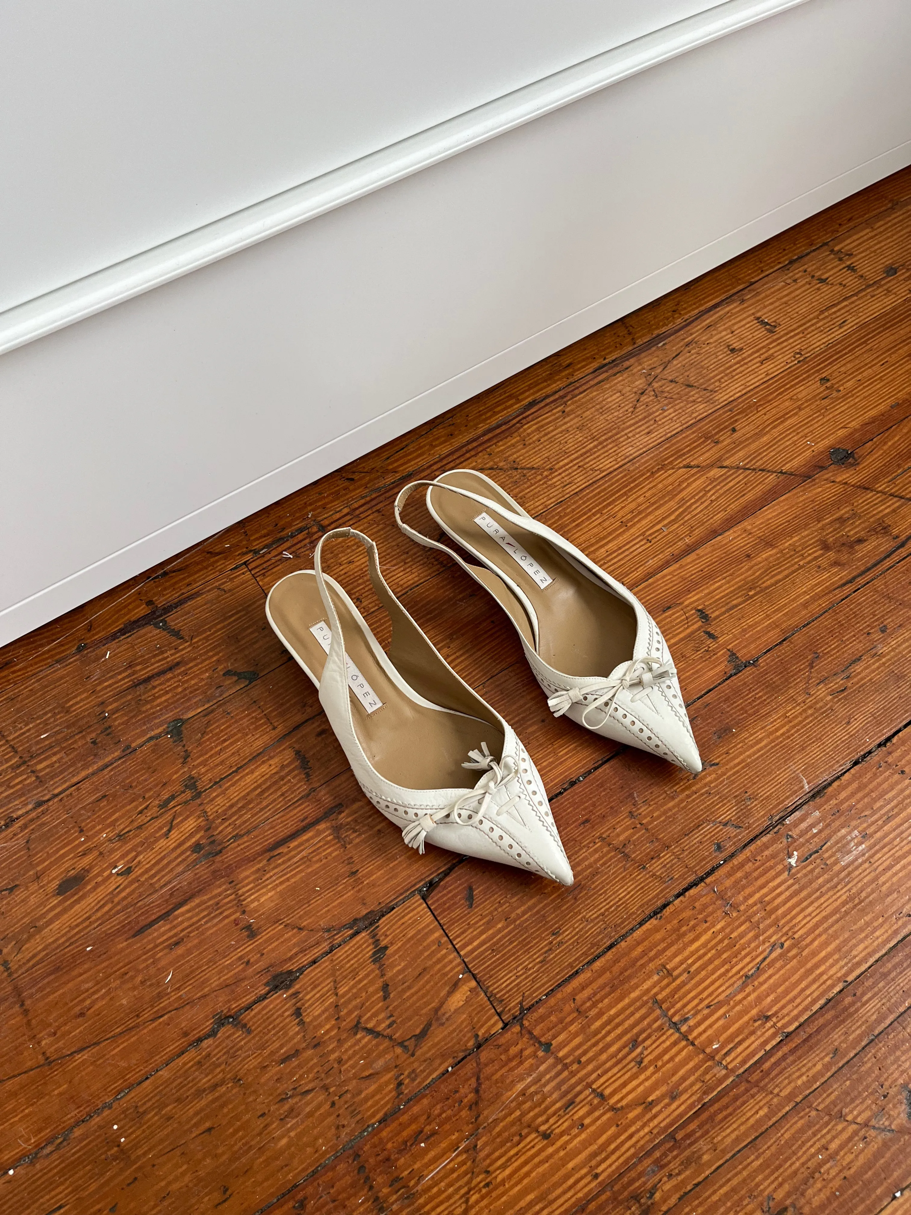 White Pointed Toe Slingbacks