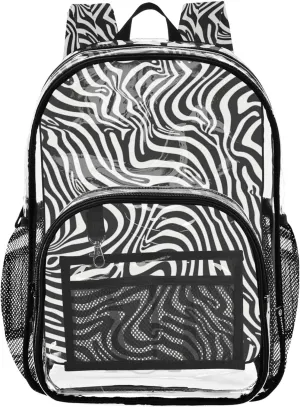 Women Clear Backpack Cute Girls Backpack for Kids Large Plastic Approved Bag Black White Wavy Striped Zebra