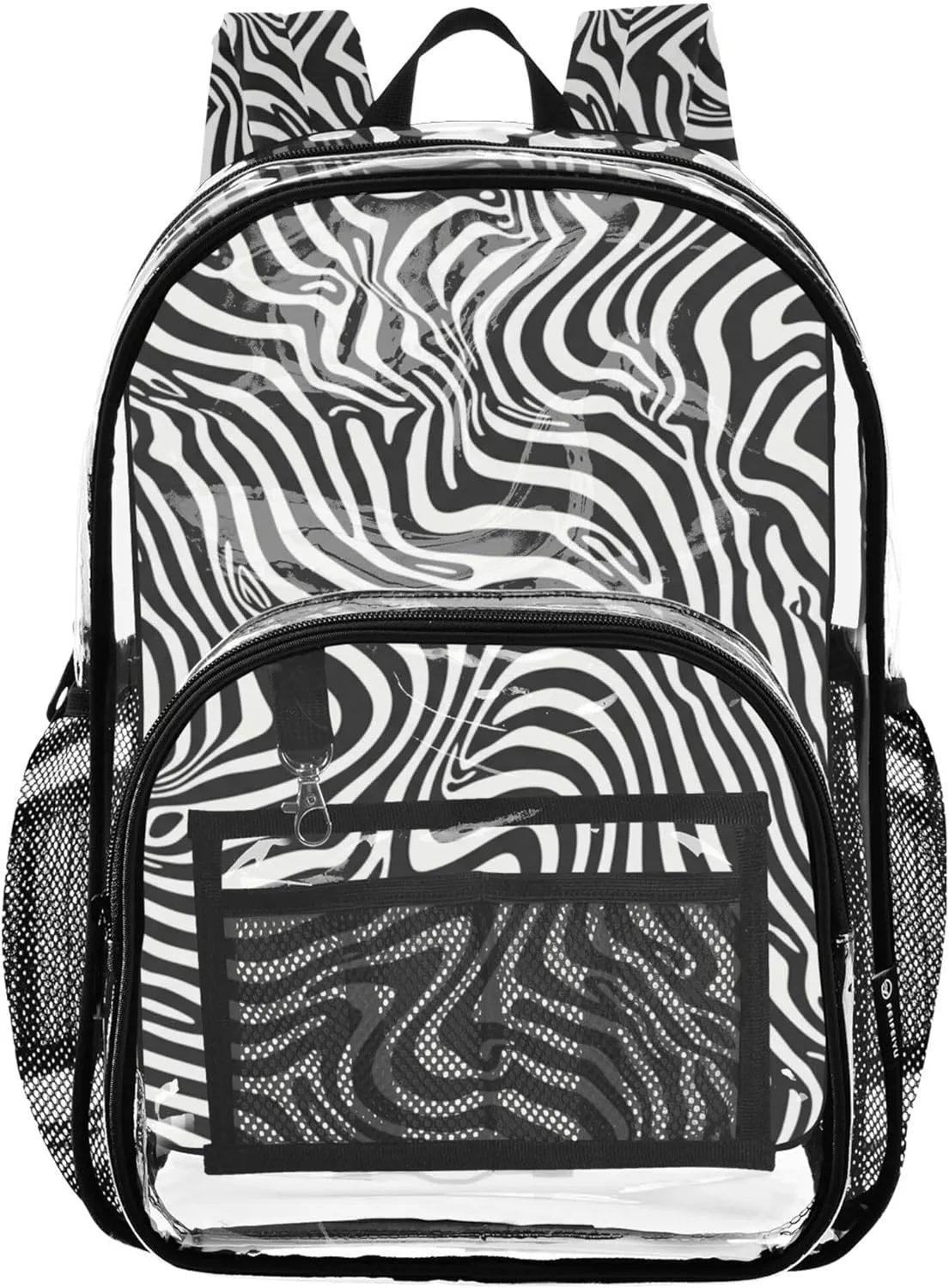 Women Clear Backpack Cute Girls Backpack for Kids Large Plastic Approved Bag Black White Wavy Striped Zebra
