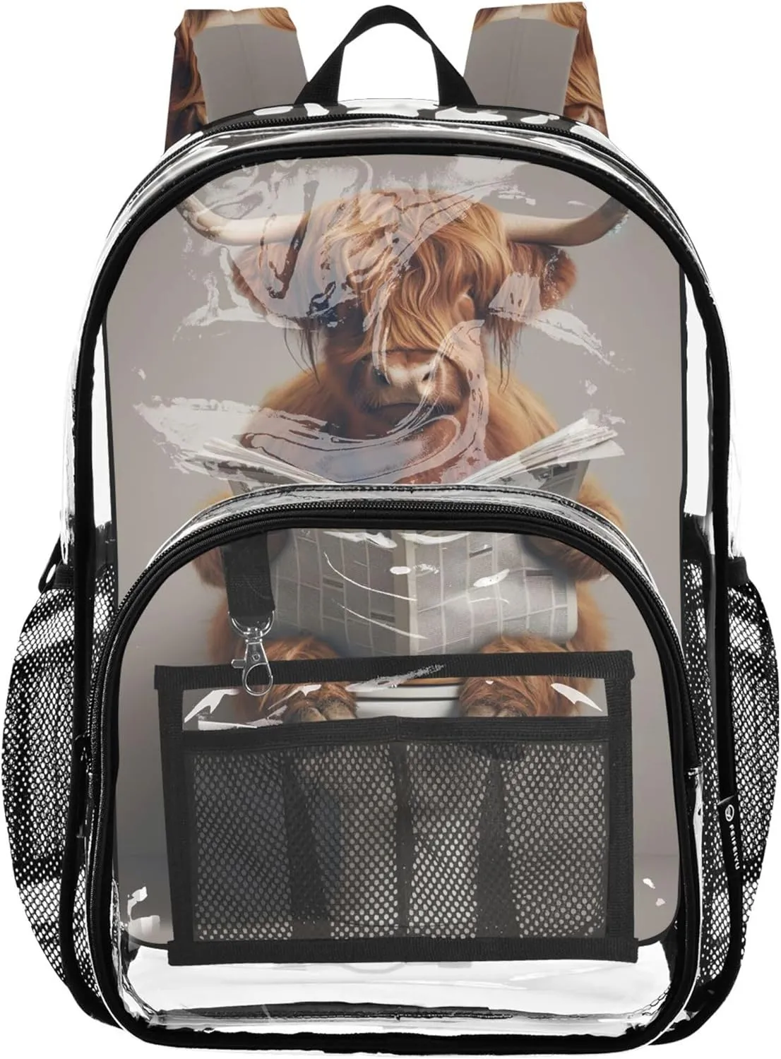 Women Clear Backpack Cute Kids Girls Backpack Boys Plastic School Clear Bookbag Funny Highland Cow Calf