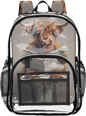 Women Clear Backpack Cute Kids Girls Backpack Boys Plastic School Clear Bookbag Funny Highland Cow Calf