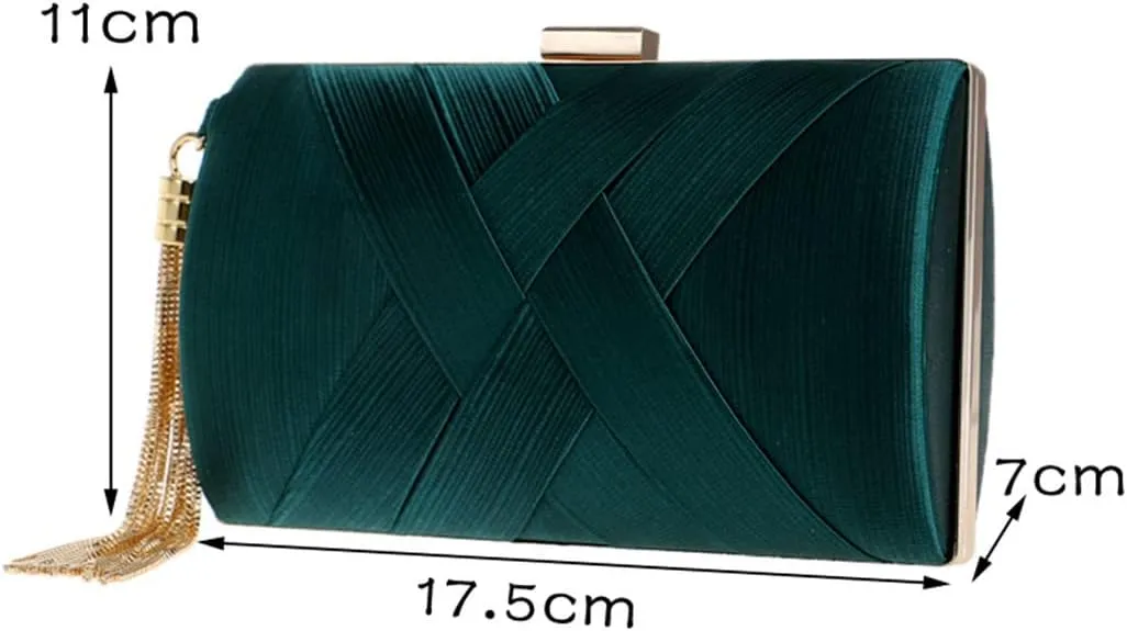 Women Clutch Bags Tassel Golden Satin Evening Bags Wedding Bridal Handbags Shoulder Bag Chain Purse