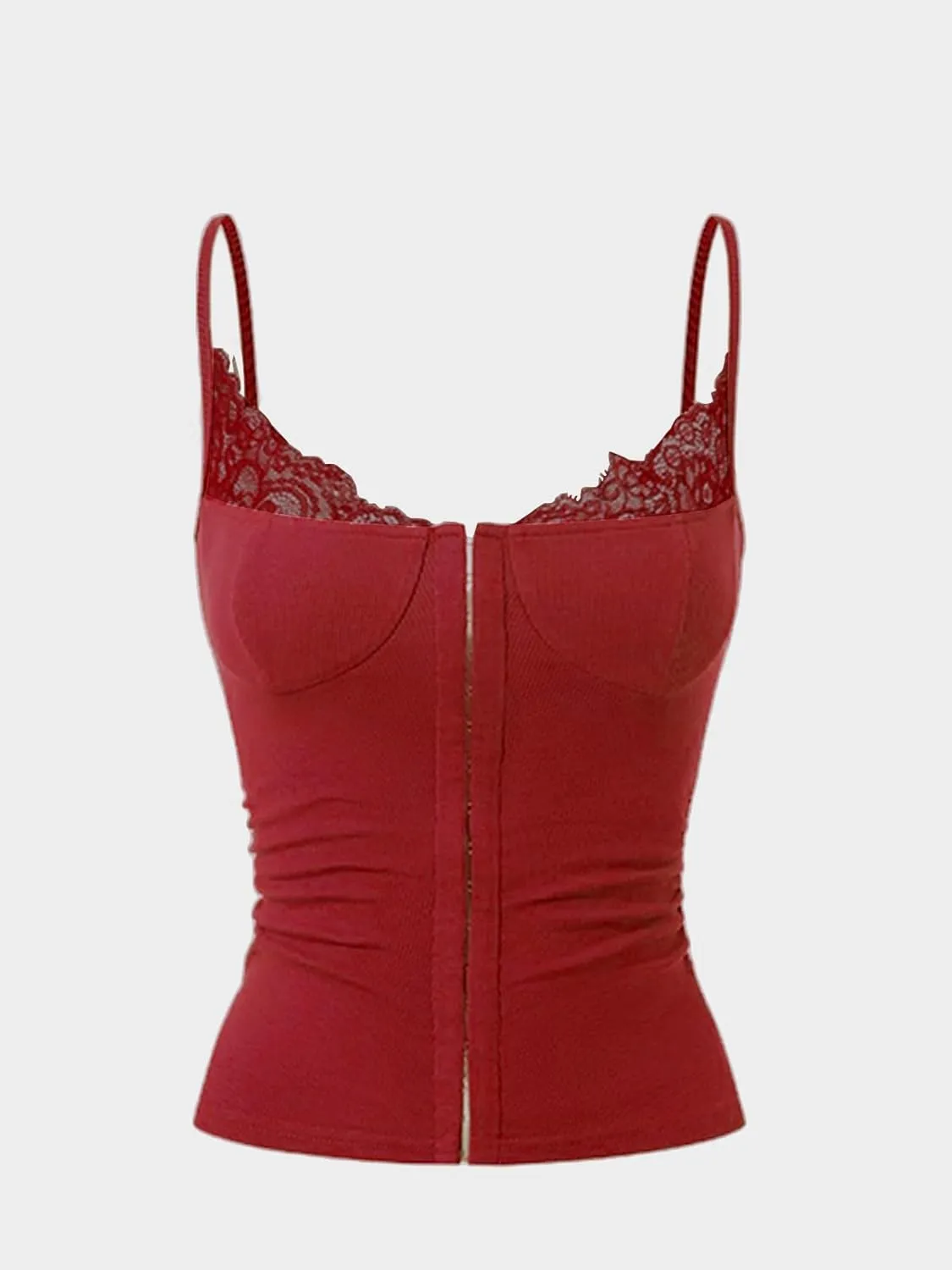 Women Lace Trim Tank Cami Top with Built in Bra Cute Padded Lingerie for Summer Date Night Going Out