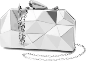 Women Lattice Pattern Metal Evening Clutch Bag,Geometric Evening Clutch Purse Handbag With Chain Strap For Wedding Party Prom Formal Occasion