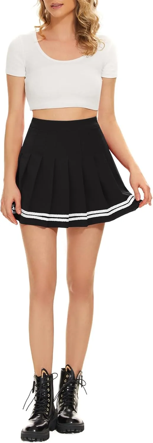 Women Pleated Skirt A-Line Short Mini Basic Skirt School Uniform Cheerleader Skirts Skater Skirt
