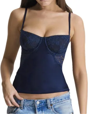 Women Sleeveless Y2k Corset Tops Spaghetti Strap Lace Patchwork Underwire Bra Camisole