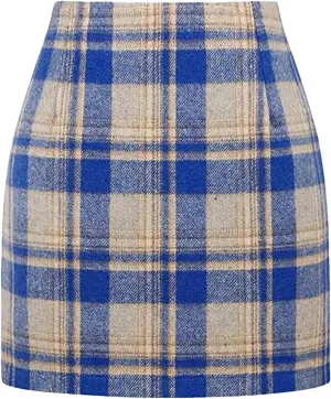 Women Wool Plaid Mini Skirt High Waist Vintage Office Lady Slim Short Pencil Skirts