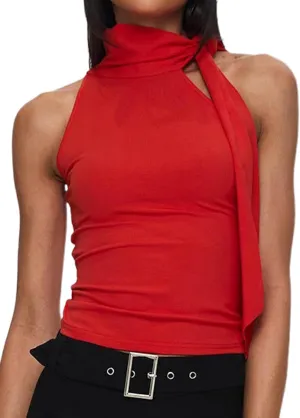 Women Y2K High Neck Tank Tops Sleeveless Slim Summer Shirts Going Out Mock Neck Bow Tie Cami Top with Scarf