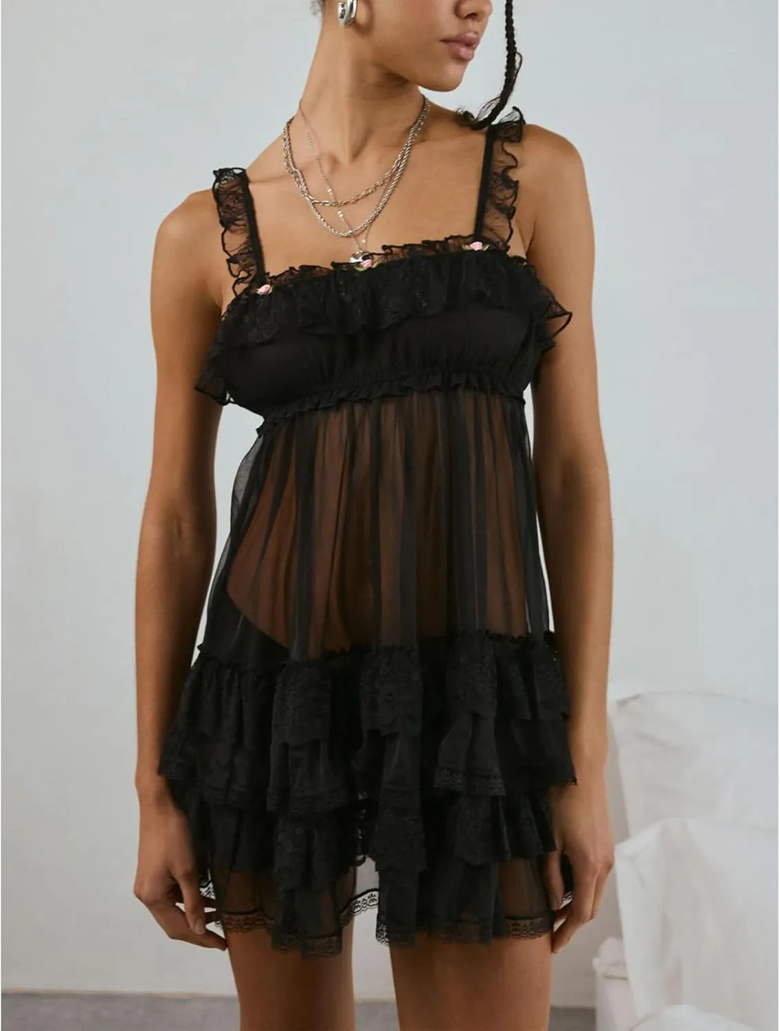 Women Y2k Spaghetti Strap Lace Floral Mini Bodycon Dress Sexy V Neck Backless Cami Ruffle Going Out Short Dress
