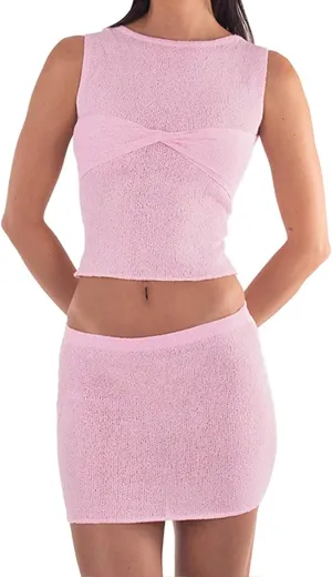 Womens 3 Piece Crochet Skirt Sets Strappy Long Sleeve Cover Up Sequins Crop Top Y2K Mini Skirt Outfits