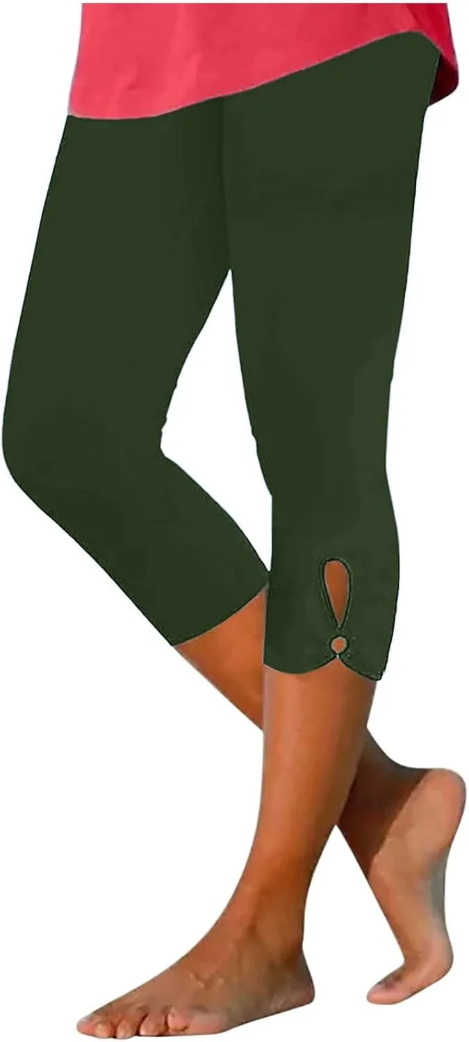Womens Capri Leggings Summer Plus Size Capris Workout Yoga High Waisted Capri Pants Casual Pull On Capris with Pockets