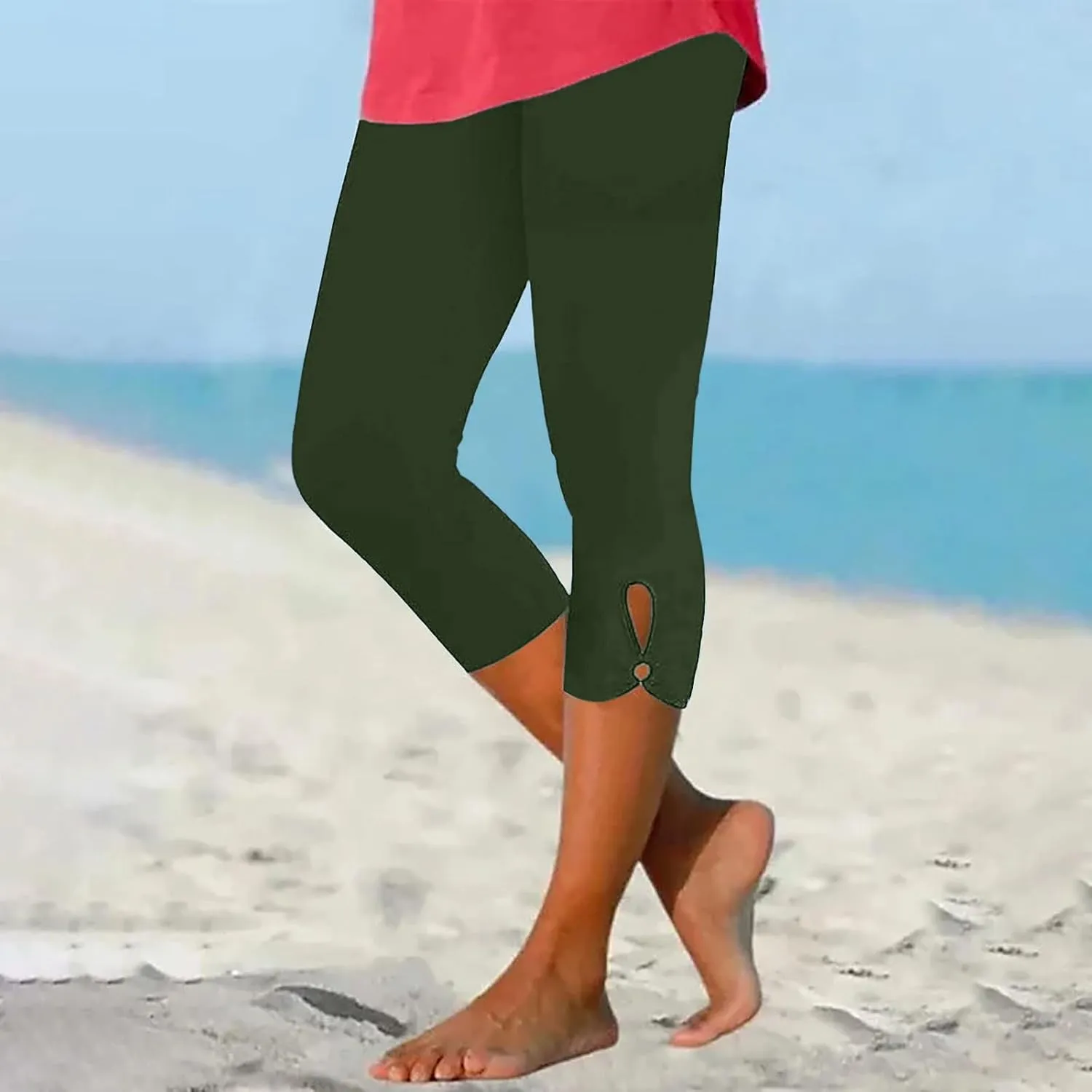 Womens Capri Leggings Summer Plus Size Capris Workout Yoga High Waisted Capri Pants Casual Pull On Capris with Pockets
