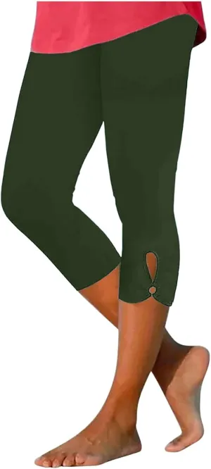 Womens Capri Leggings Summer Plus Size Capris Workout Yoga High Waisted Capri Pants Casual Pull On Capris with Pockets