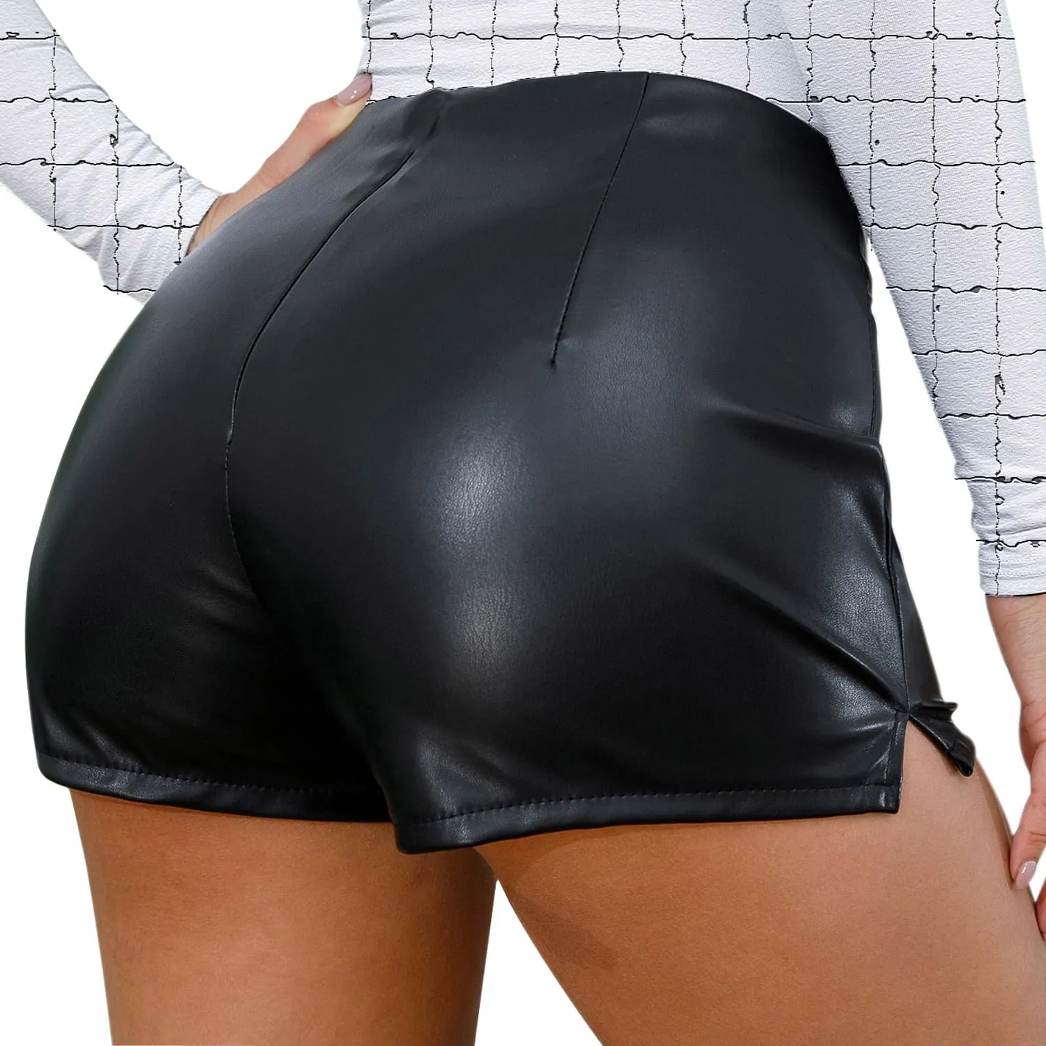 Womens Casual Faux Leather Hot Pants High Waist Stretchy Shorts