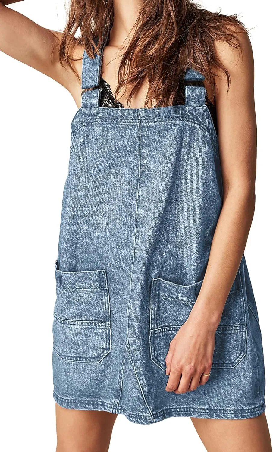 Womens Denim Overalls Dress Casual Summer Loose Bib Rompers Jumpers Adjustable Straps Jean Overall Dress