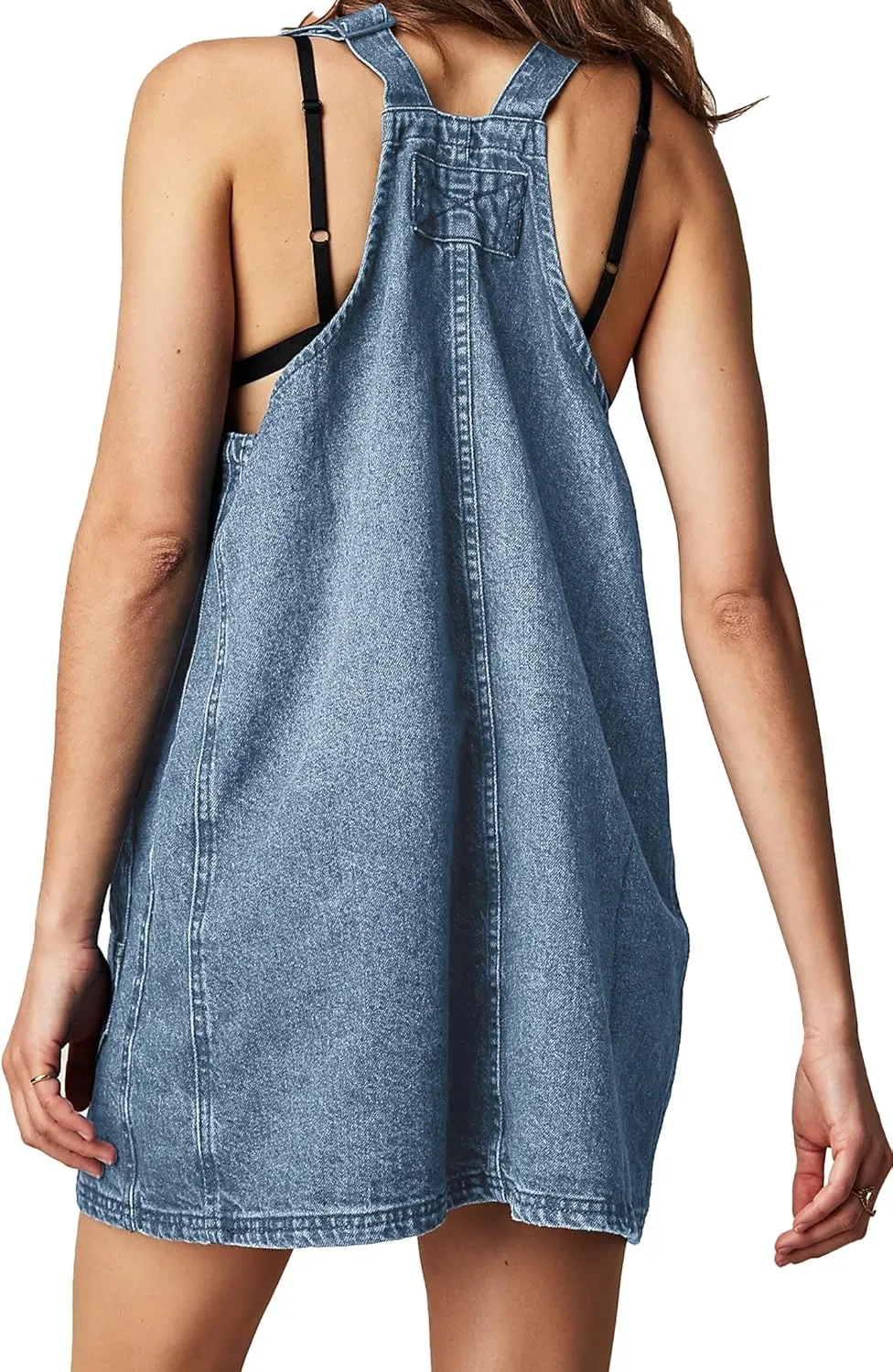 Womens Denim Overalls Dress Casual Summer Loose Bib Rompers Jumpers Adjustable Straps Jean Overall Dress