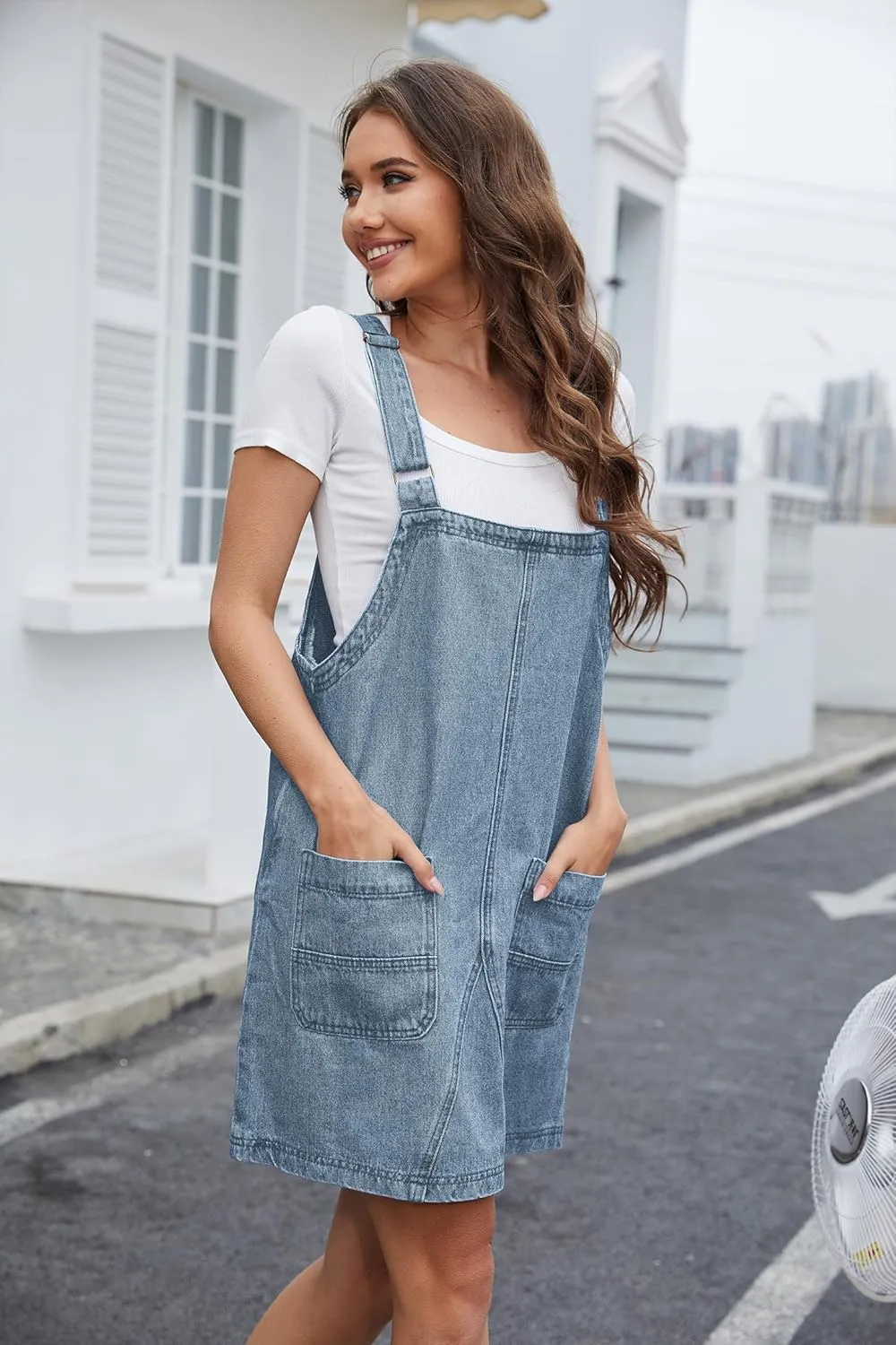 Womens Denim Overalls Dress Casual Summer Loose Bib Rompers Jumpers Adjustable Straps Jean Overall Dress