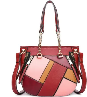 Women's Handbags and Purses Ladies Stitching Color Tote Shoulder Bags Satchel Leather Top Handle Bags
