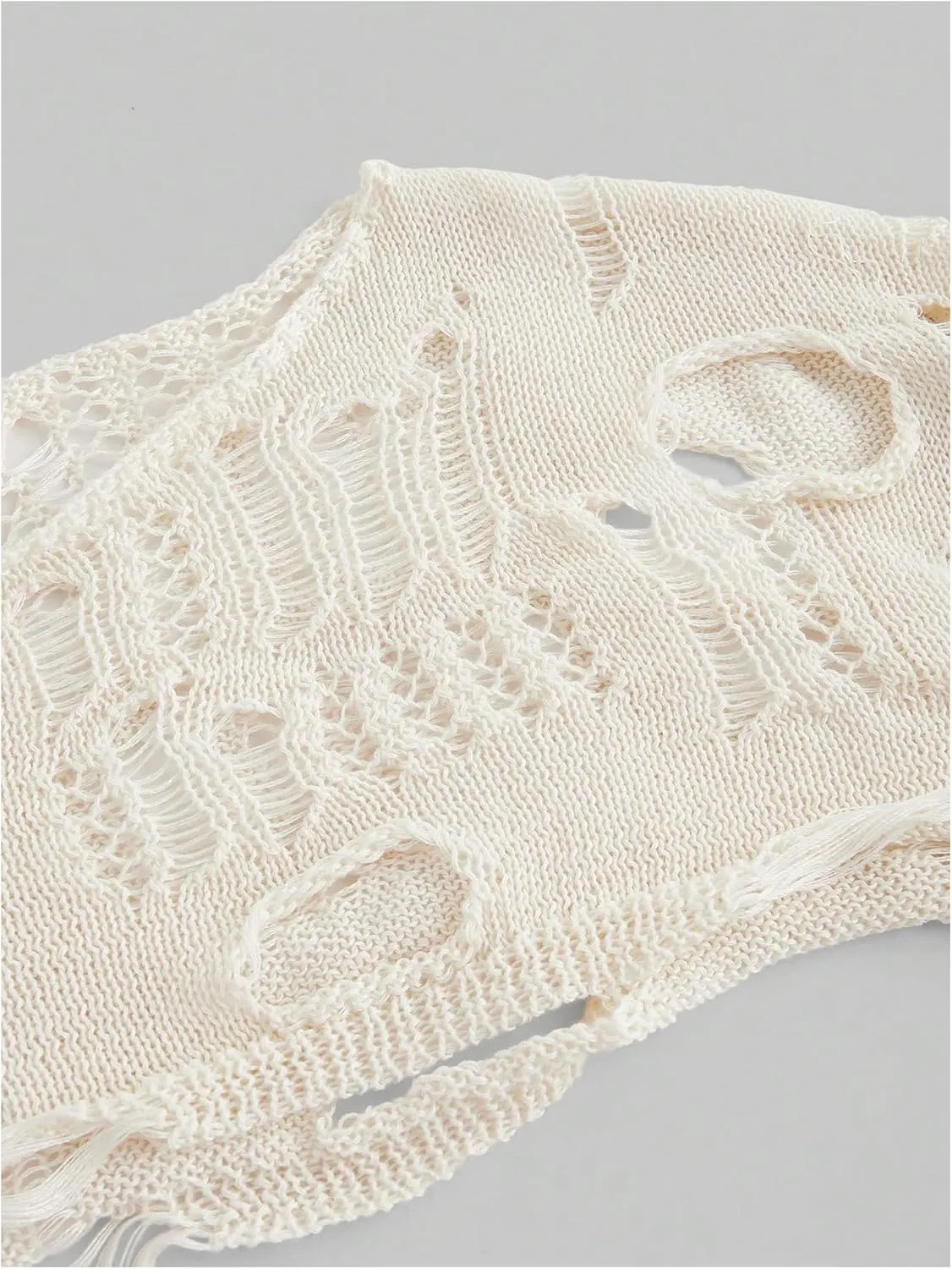 Women's Hollow Out Ripped Bow Sweater Bell Long Sleeve Cropped Crochet Shrug