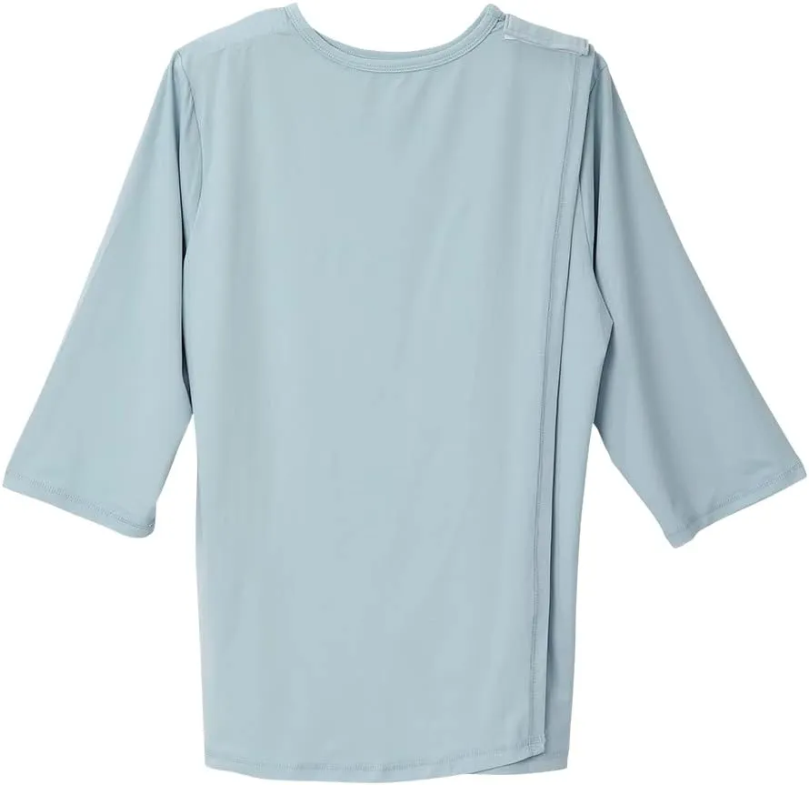 Womens Open Back Adaptive Active Crew Neck Top for Seniors - 3/4 Long Sleeve Shirt