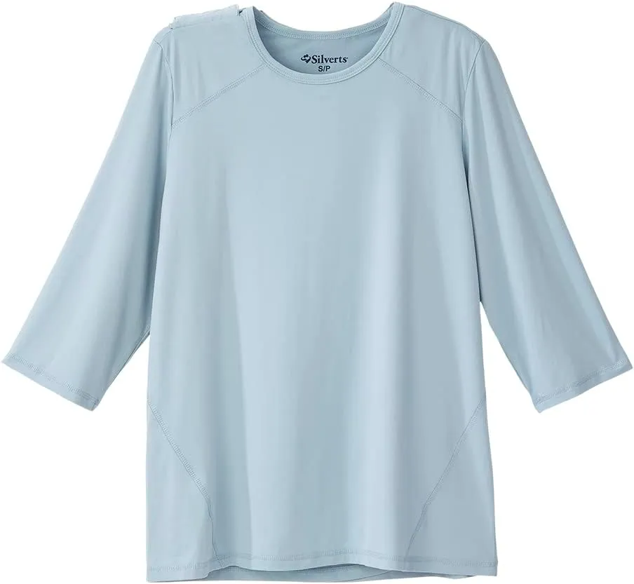 Womens Open Back Adaptive Active Crew Neck Top for Seniors - 3/4 Long Sleeve Shirt