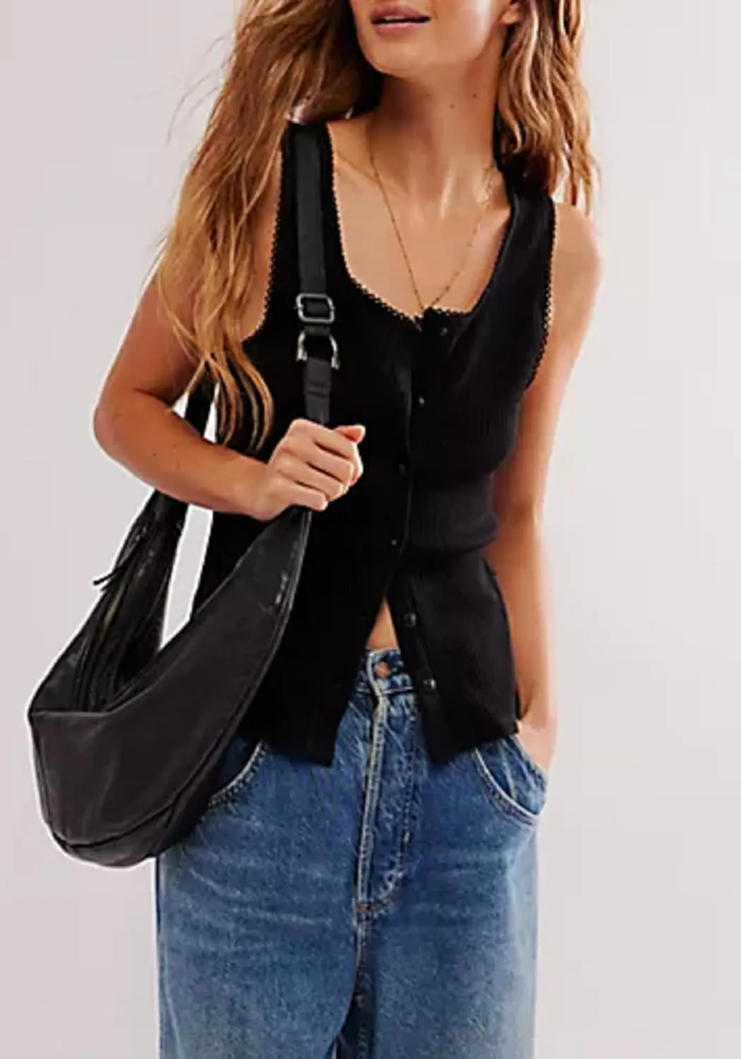 Womens Ribbed Button Up Tank Sleeveless Scoop Neck Slim Fitted Lace Camisole Tops Y2K Open Front Racerback