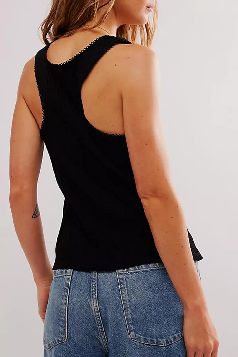 Womens Ribbed Button Up Tank Sleeveless Scoop Neck Slim Fitted Lace Camisole Tops Y2K Open Front Racerback