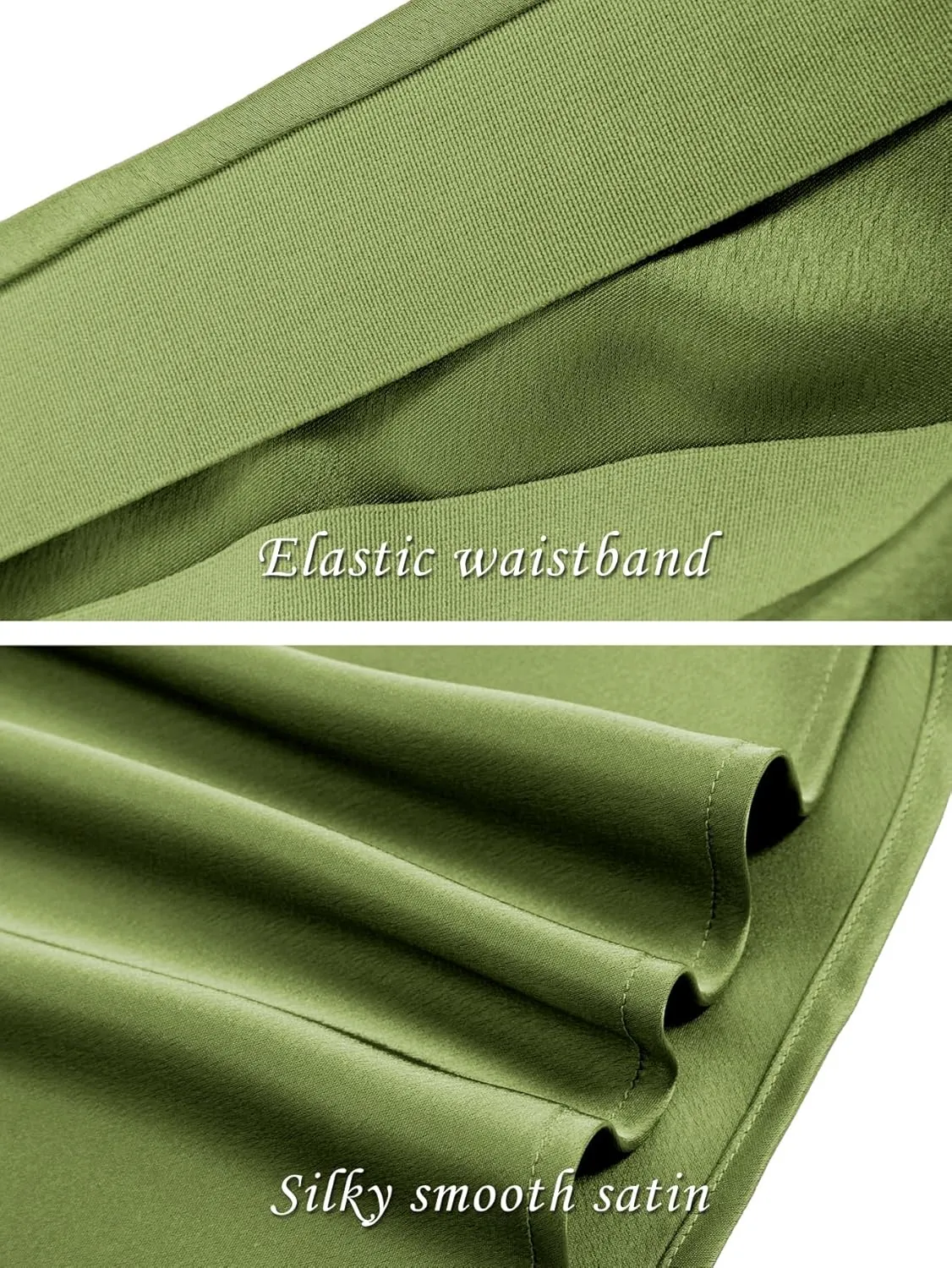 Womens Satin Silk High Waist Slit Midi Skirt Elastic Waistband Midi Skirts for Women