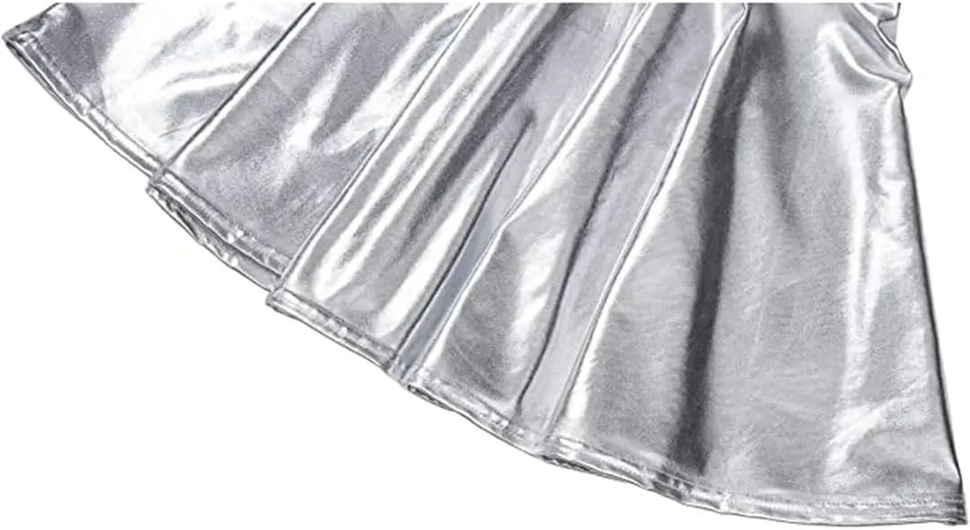 Womens Sexy High Waist Mini PU Leather Skirts Club Party Dance Shiny Metallic Pleated Skirt