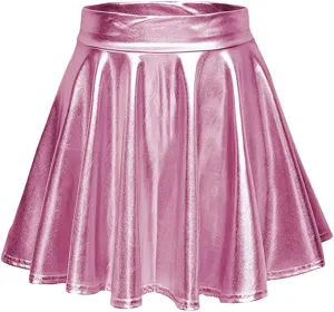 Womens Sexy High Waist Mini PU Leather Skirts Club Party Dance Shiny Metallic Pleated Skirt