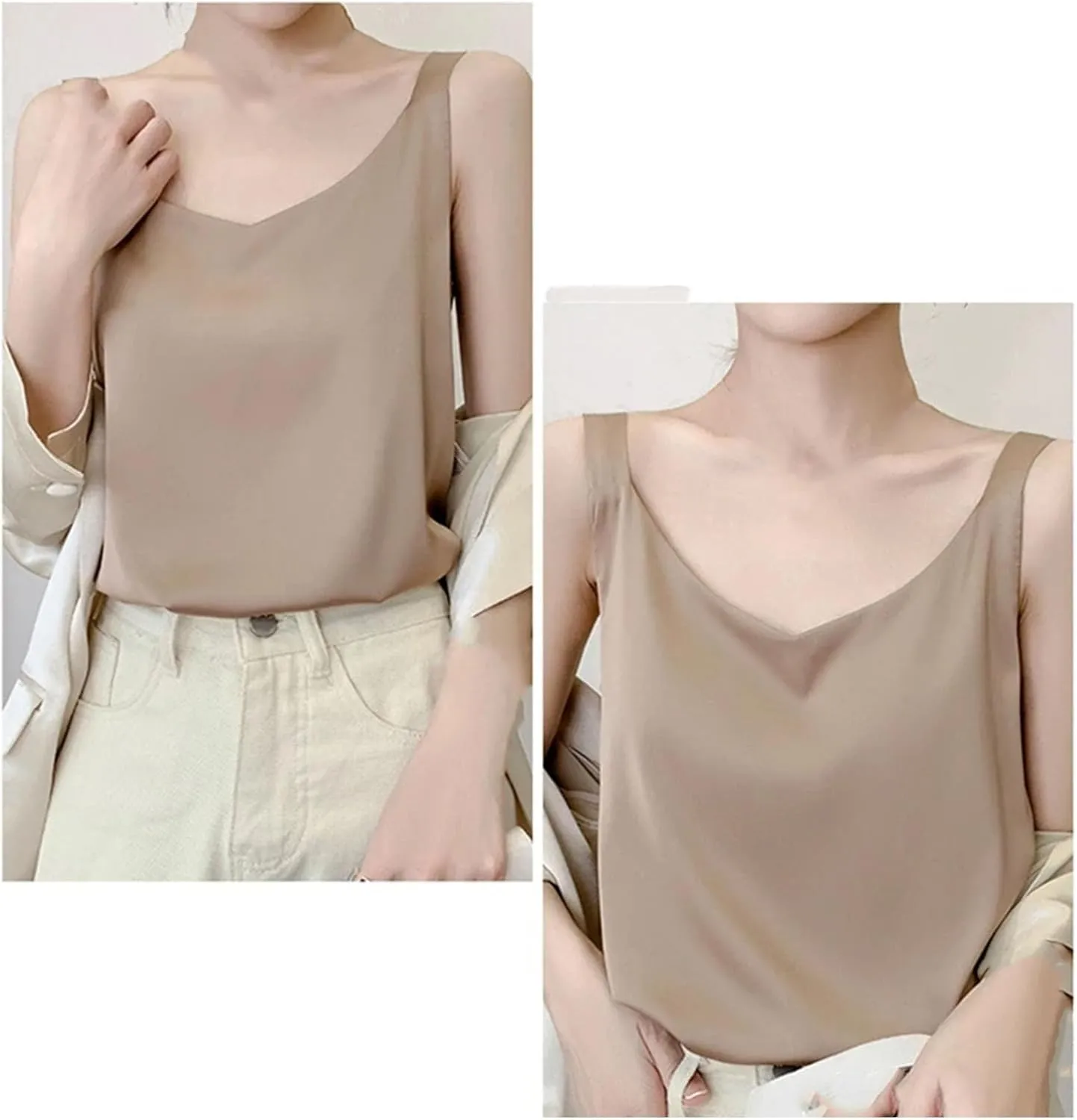 Women's Silk Camisole V-Neck Satin Bottoming Vest Sleeveless Sling Silk Tops