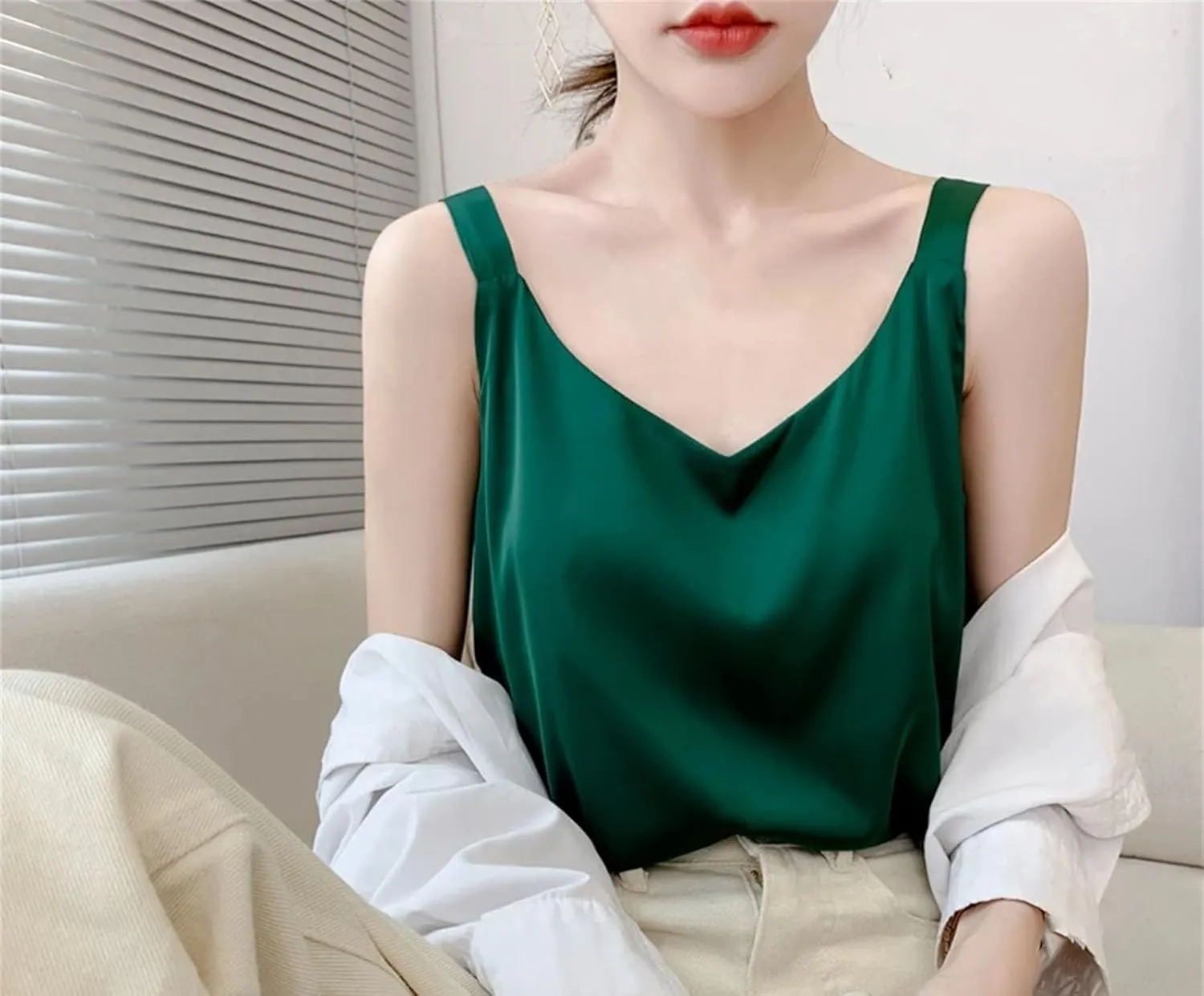 Women's Silk Camisole V-Neck Satin Bottoming Vest Sleeveless Sling Silk Tops