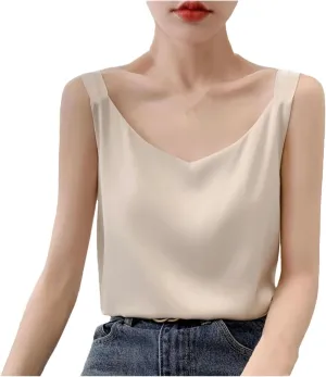 Women's Silk Camisole V-Neck Satin Bottoming Vest Sleeveless Sling Silk Tops