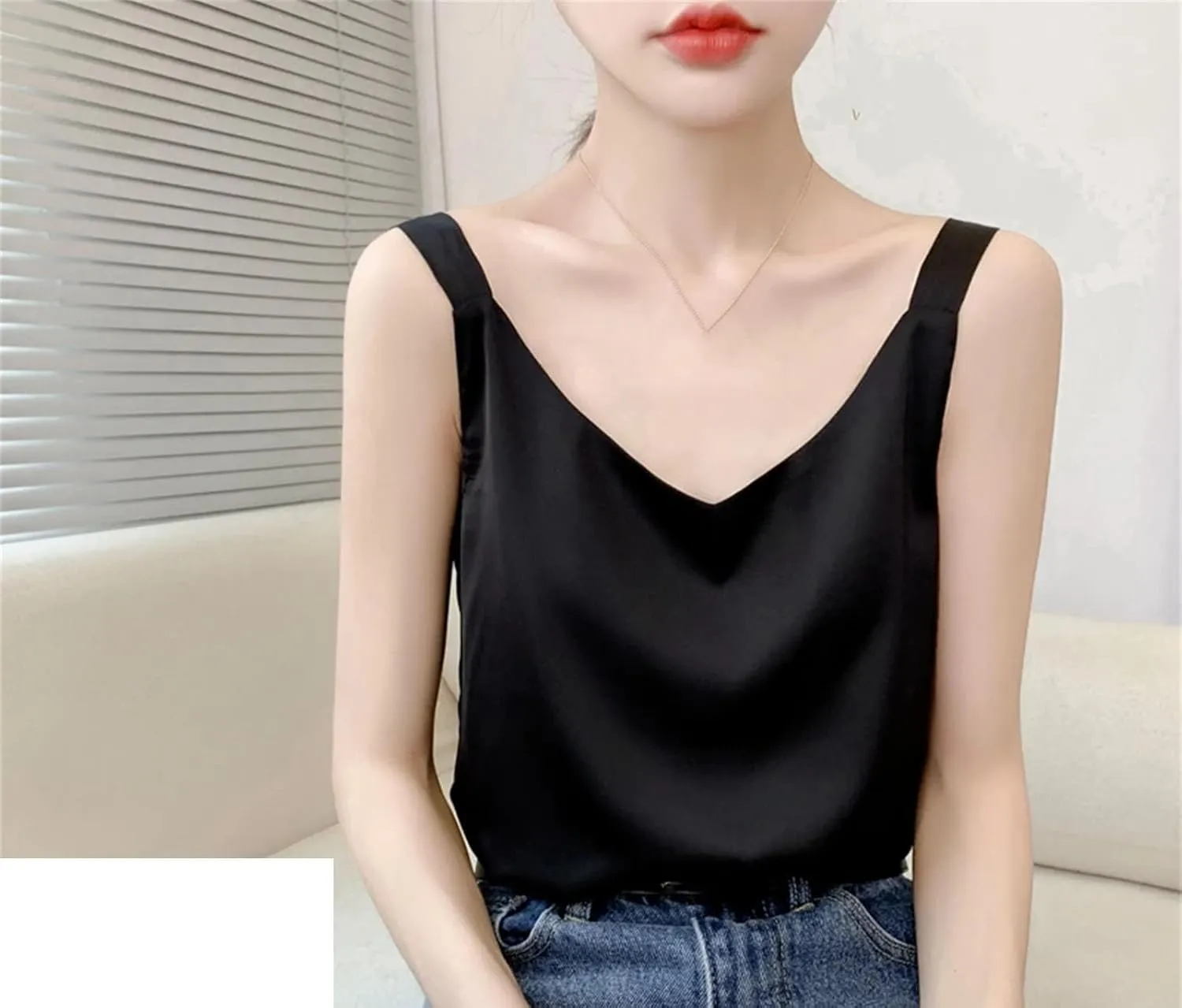 Women's Silk Camisole V-Neck Satin Bottoming Vest Sleeveless Sling Silk Tops