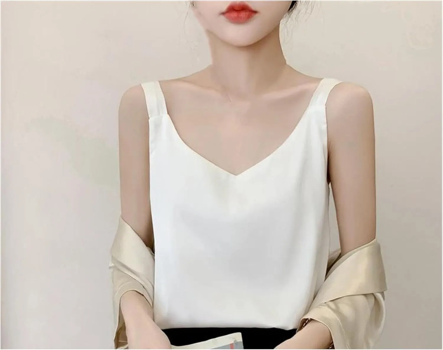 Women's Silk Camisole V-Neck Satin Bottoming Vest Sleeveless Sling Silk Tops