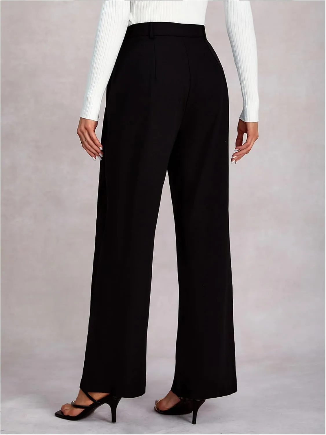 Women's Straight Leg Dress Pants Pleated High Elastic Waist Business Casual Trousers with Pockets