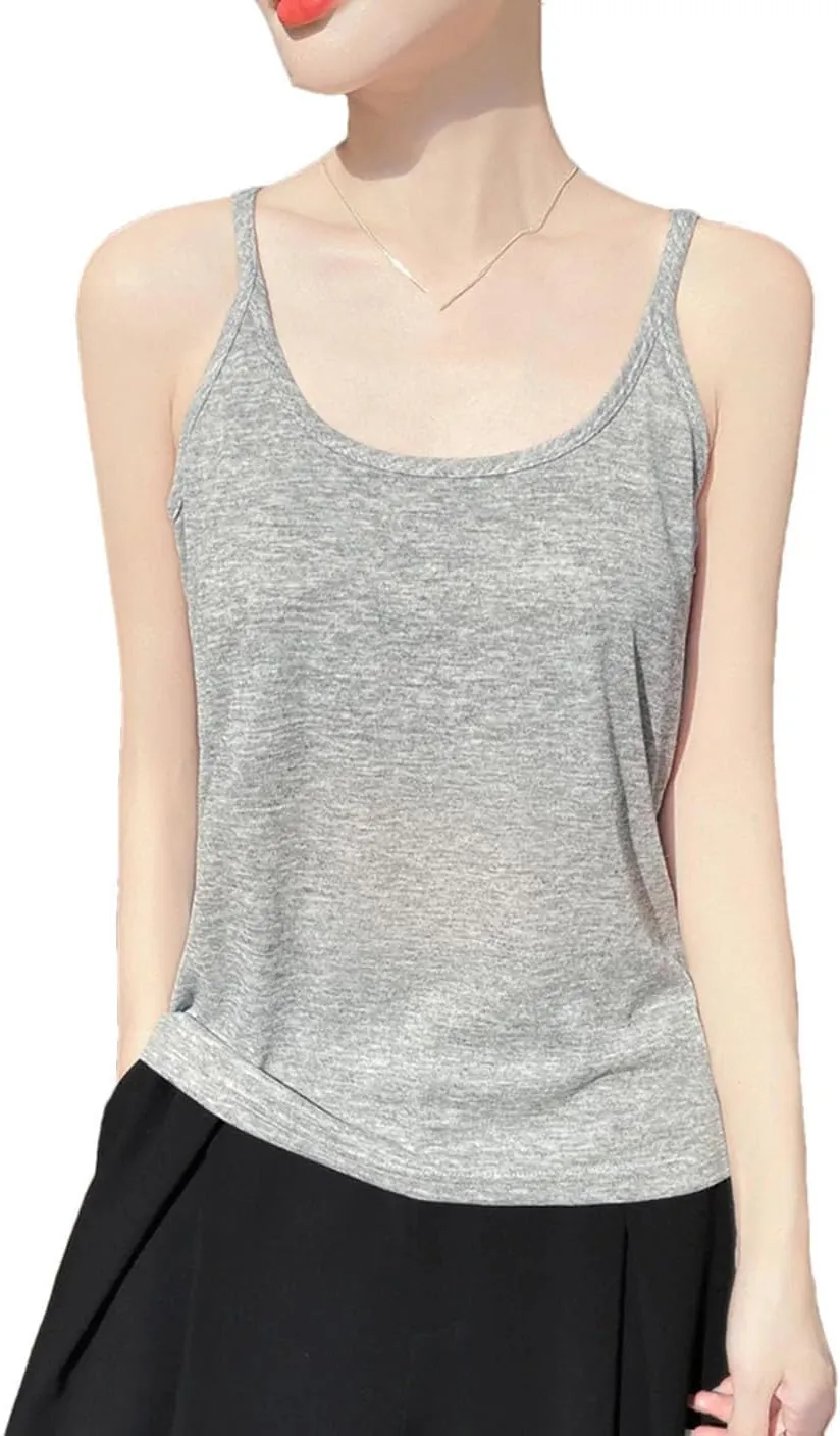 Womens Summer Camisole Vest French Satin U Neck Thin Knitted Sexy Base Layer Camisole Vest