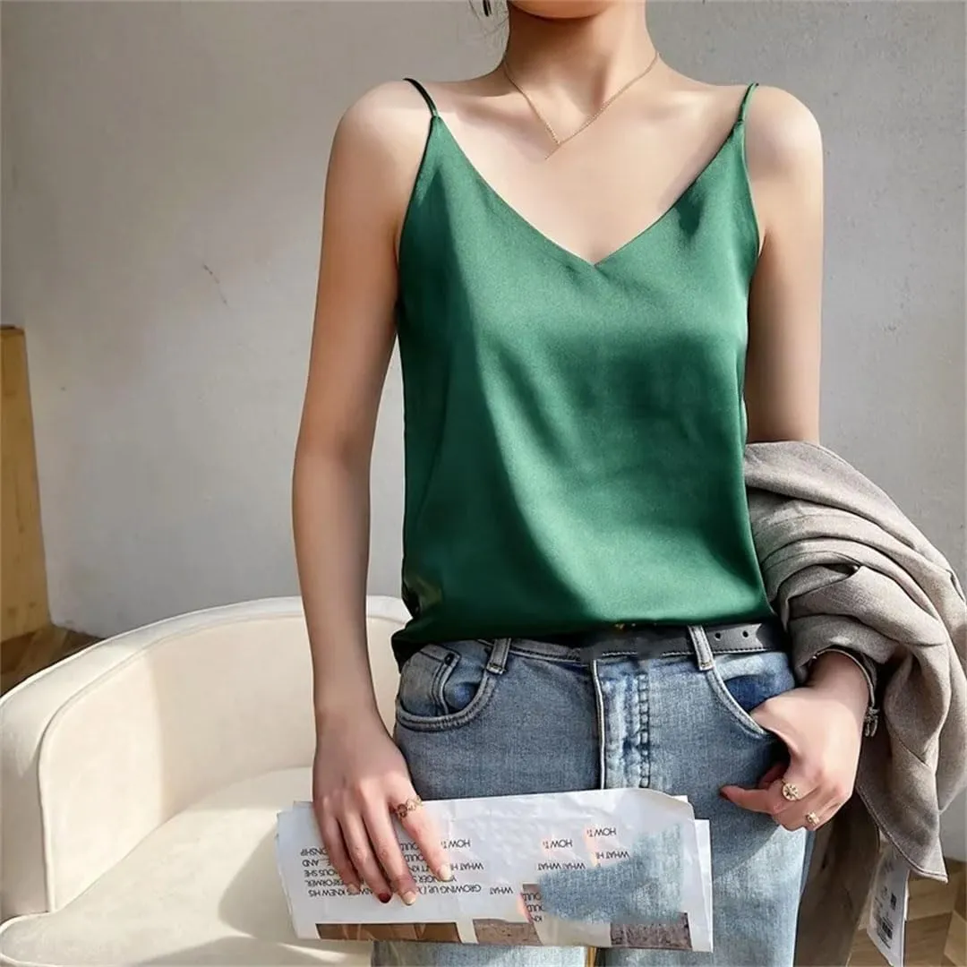 Women's Summer Clothing Slim V-Neck Short Temperament Inner Top One-Shoulder Camisole