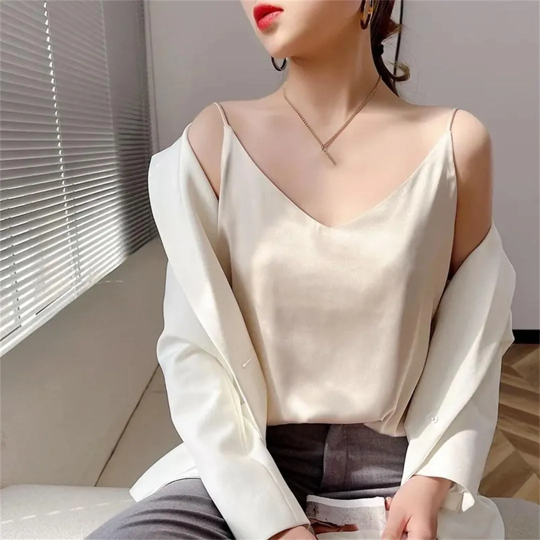 Women's Summer Clothing Slim V-Neck Short Temperament Inner Top One-Shoulder Camisole