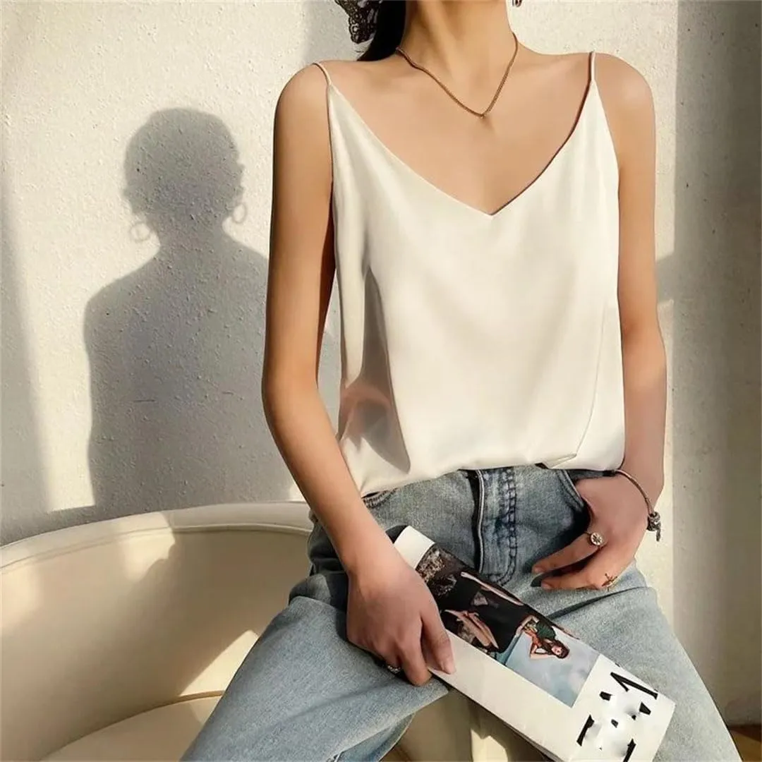 Women's Summer Clothing Slim V-Neck Short Temperament Inner Top One-Shoulder Camisole
