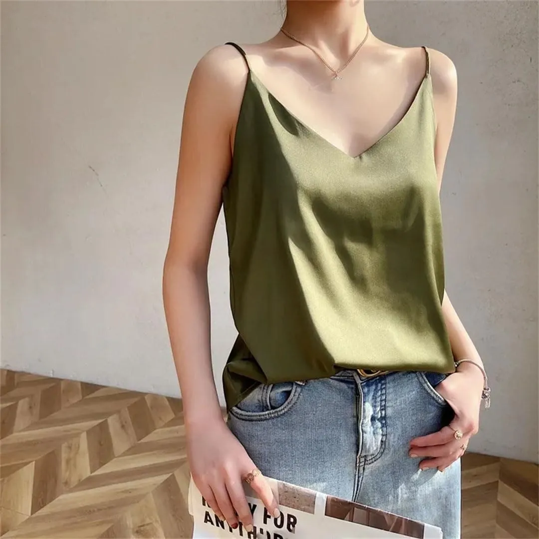 Women's Summer Clothing Slim V-Neck Short Temperament Inner Top One-Shoulder Camisole