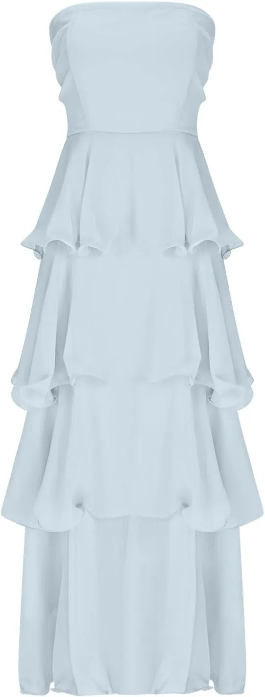 Women's Summer Dress Strapless Maxi Dress 2025 Casual Tube Tops Sleeveless Off Shoulder Tiered Beach Boho Sundress