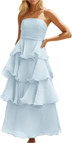 Women's Summer Dress Strapless Maxi Dress 2025 Casual Tube Tops Sleeveless Off Shoulder Tiered Beach Boho Sundress
