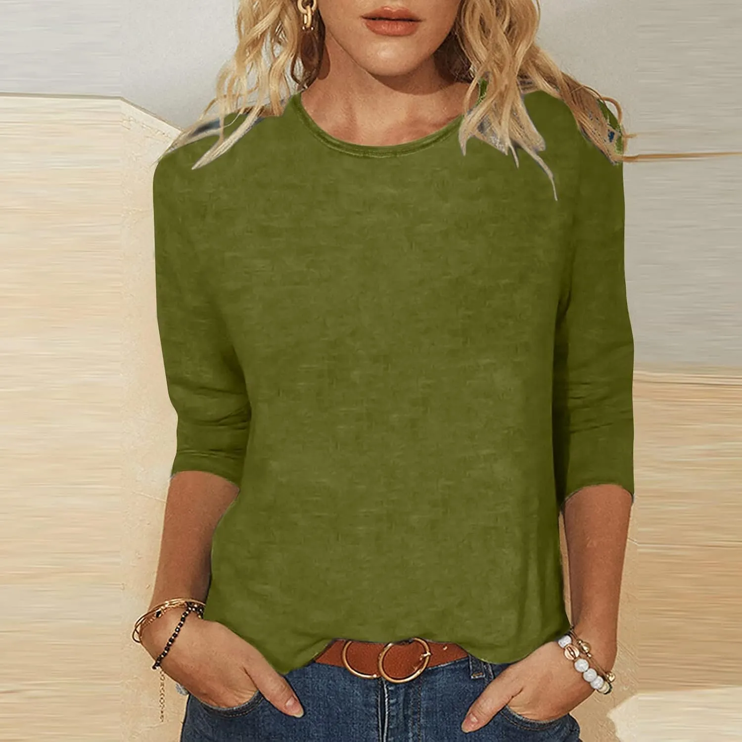 Womens Summer Tops 3/4 Sleeve Work Blouse Business Casual Shirts Cute Dressy Loose Fit Pullover
